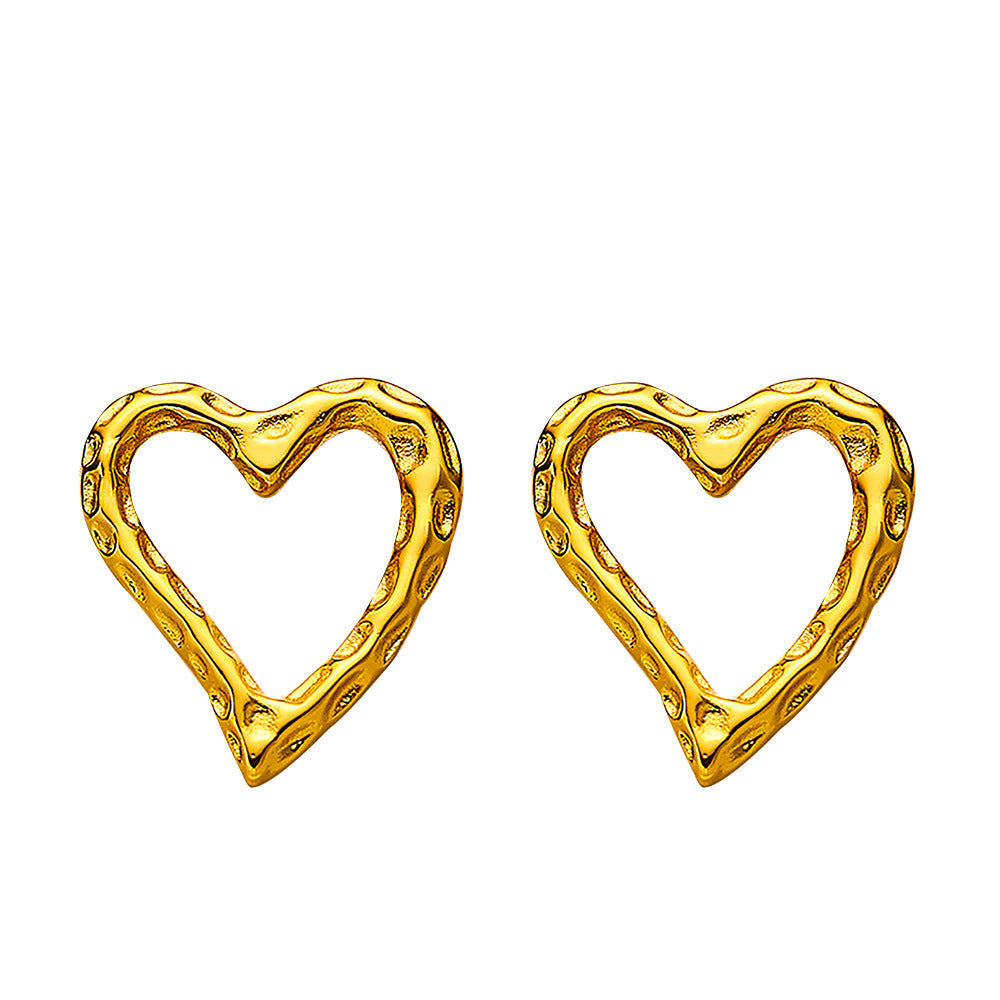 Retro Gold Stud Earrings Simple Lava Heart Shape